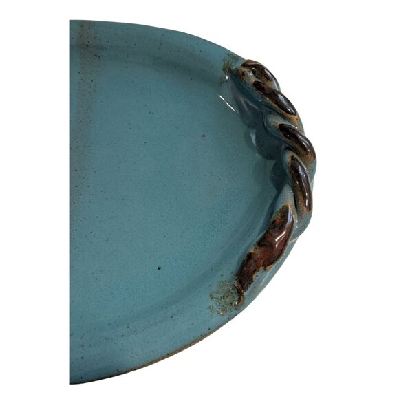 Handcrafted Turquoise Ceramic Platter w/ Twisted Handles Signed by Alana 2010 - Picture 2 of 10